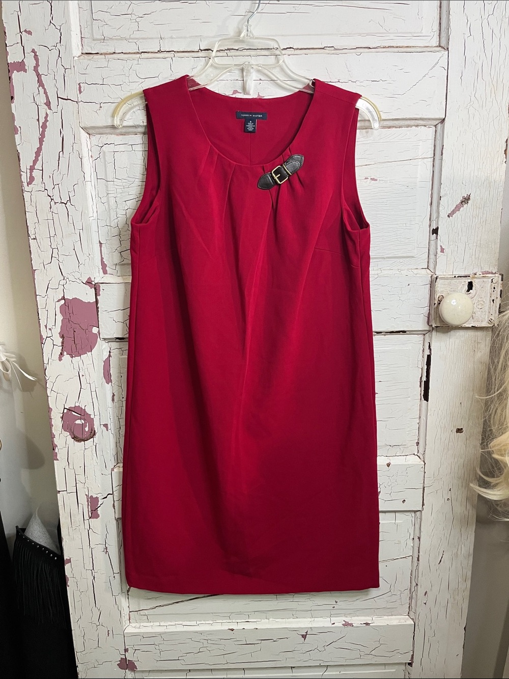 Tommy Hilfiger Red Sleeveless Shift Dress with Buckle Detail Sz 8 NWOT